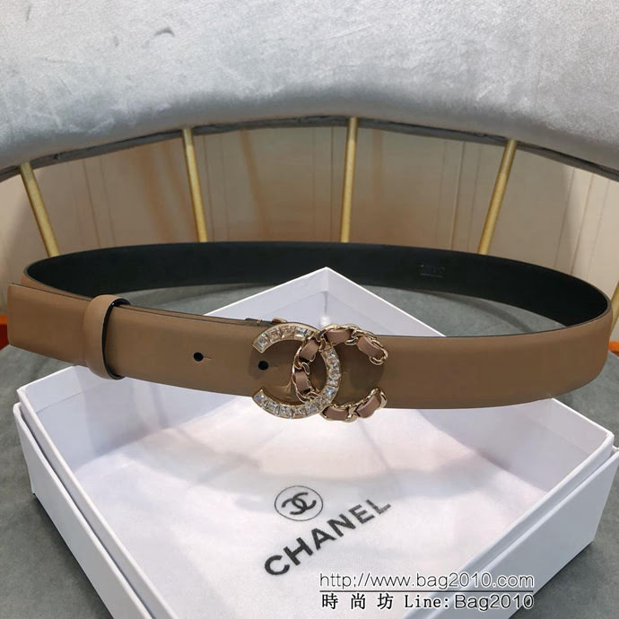 CHANEL香奈兒 18新款 淺金CC半編皮 半立體方鑽扣 zp同步光滑小牛皮 優雅皮帶  xfp1001